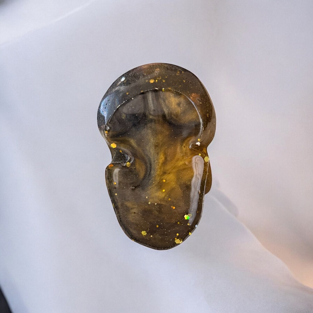 Resin Human Skull- Gold, Black, Marble for Brains - Picture 5 of 13